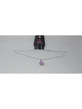 Paparazzi Silver Necklace and Earrings Set with Purple Flower Pendant
